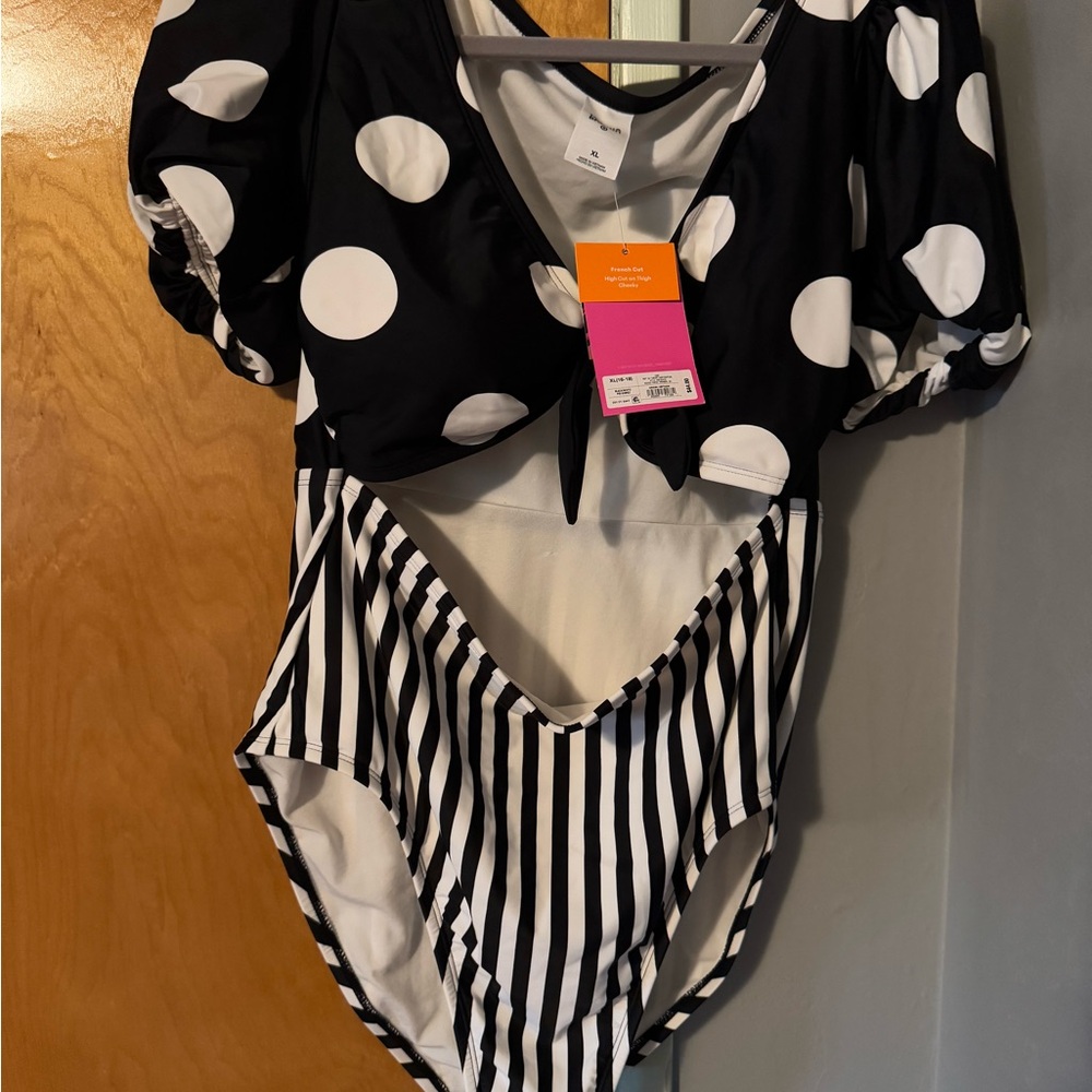 Black and White Polka Dot and Stripe Women's Top